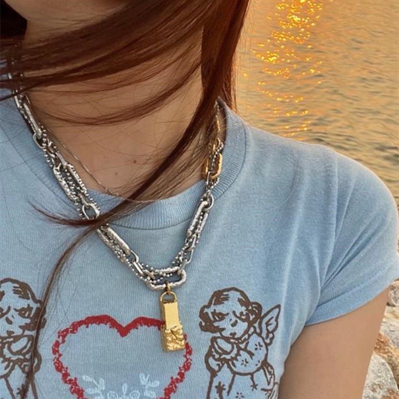 Hip Hop Fashion Thick Chain Lock Pendant Necklace