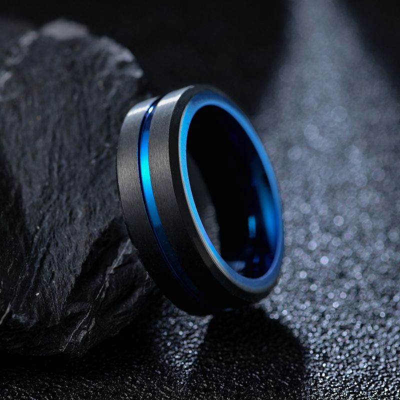 Simple Blue Black Sand Surface Tungsten Steel Ring
