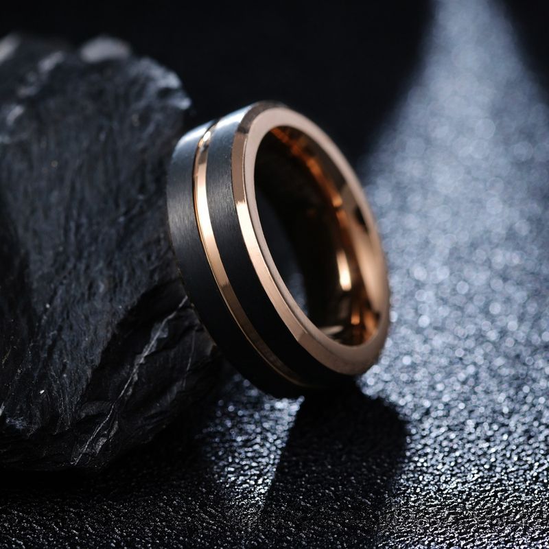 Fashion Rose Gold Black Tungsten Steel Ring