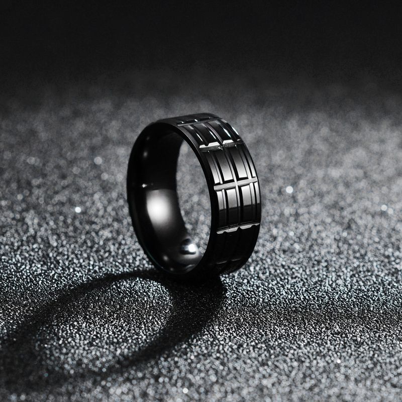 Simple Stainless Steel Batch Flower Black Plating Ring