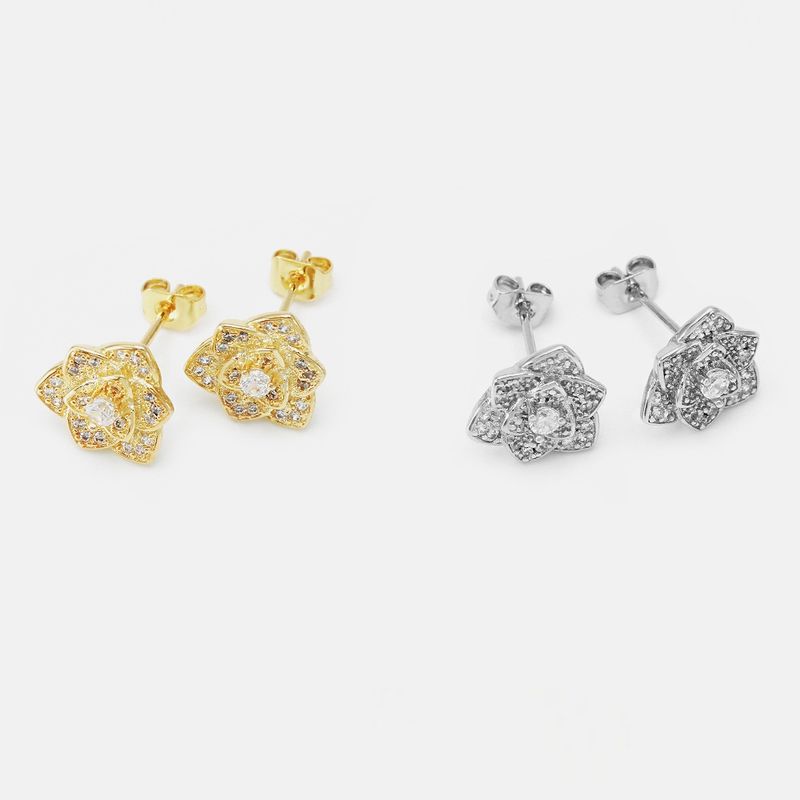 Boucles D&#39;oreilles À Pétales De Zircon Plaqué Or Simples À La Mode En Gros