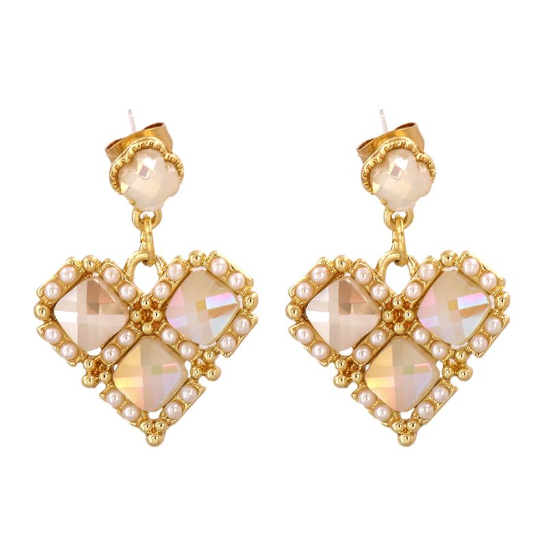 Korean Inlaid Pearl Geometric Heart Earrings