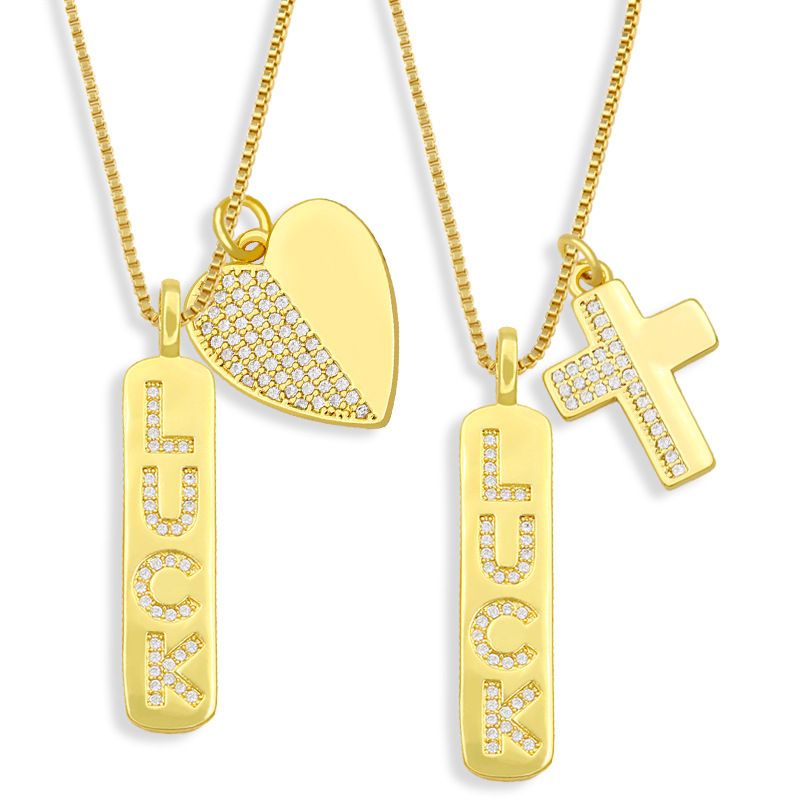 Simple Hip-hop Heart Cross Diamond-studded Necklace