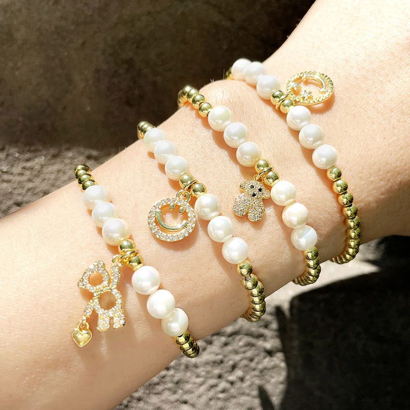 Bracelet D'ours D'amour En Perles De Perles Bracelet Élastique En Zircon De Cuivre