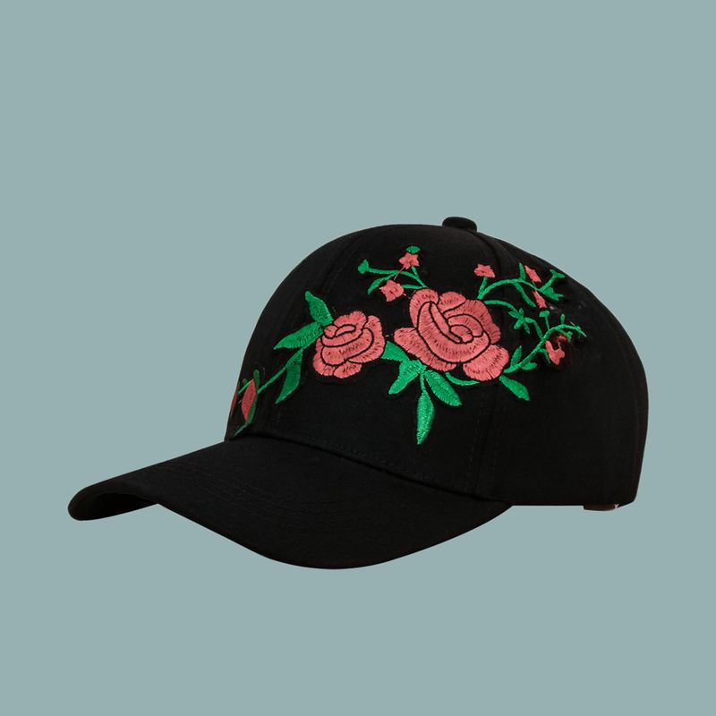 Korean Style Sunshade Wide Brim Rose Flower Embroidery Baseball Cap Wholesale