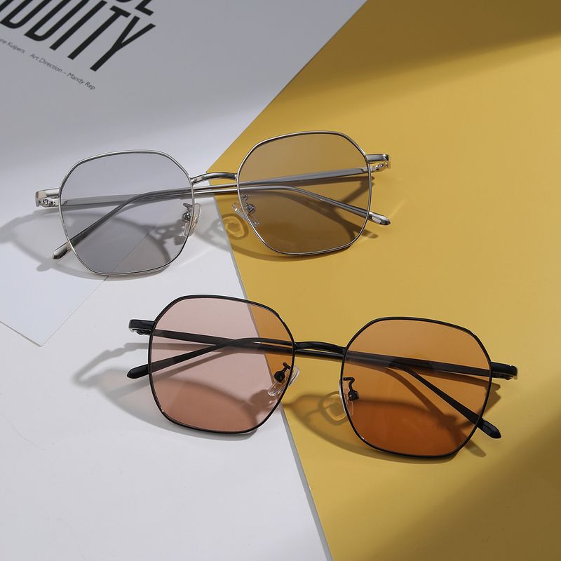 Retro Textured Polygonal Metal Frame Sunglasses