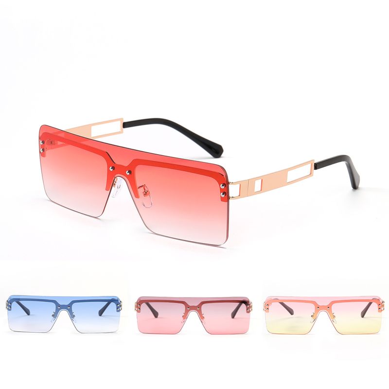 Fashion One-piece Frameless Metal Square Large Sunglasses