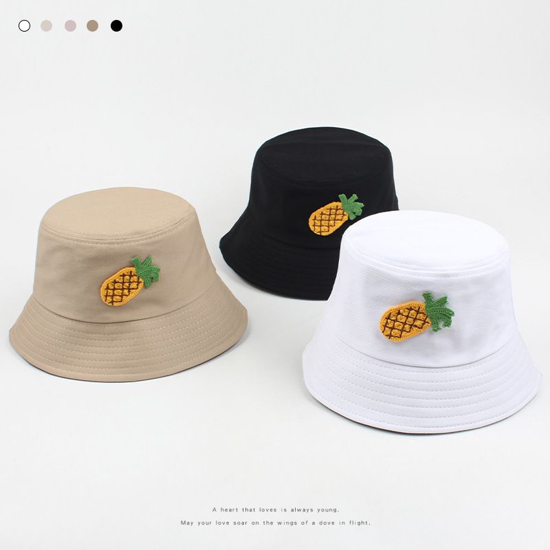 Fashion Pineapple Embroidery Casual Flat Top Sunscreen Basin Hat