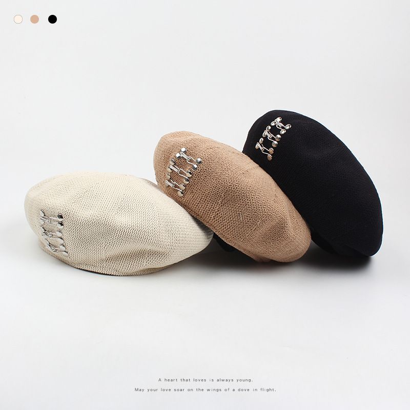 Fashion Metal Buckle Cotton And Linen Berets