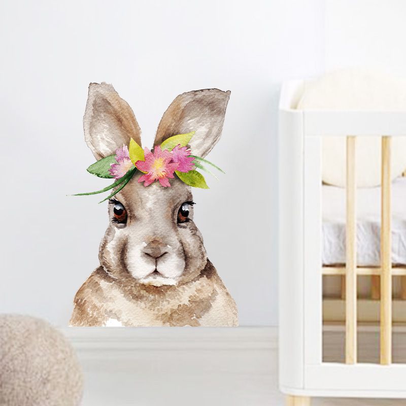 New Cartoon Rabbit Wearing A Wreath Decorative Wall Stickers
