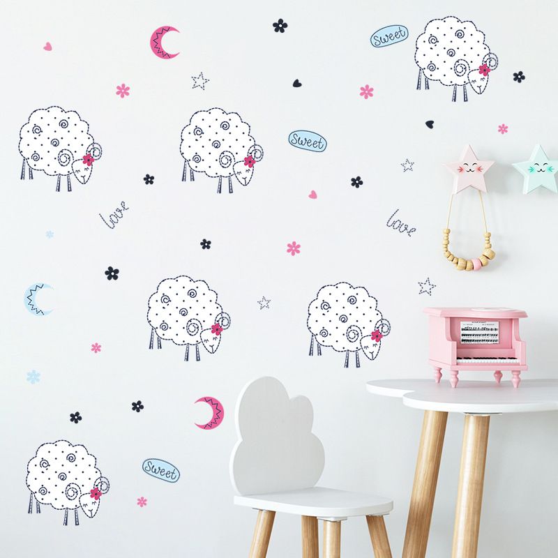 Nueva Etiqueta Engomada Decorativa De La Pared Del Dormitorio De Los Niños De La Luna De La Estrella De Las Ovejas De Las Buenas Noches