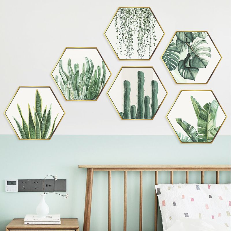 New Tropical Green Plants Flat Hexagonal Photo Frame Decorative Wall Sticker