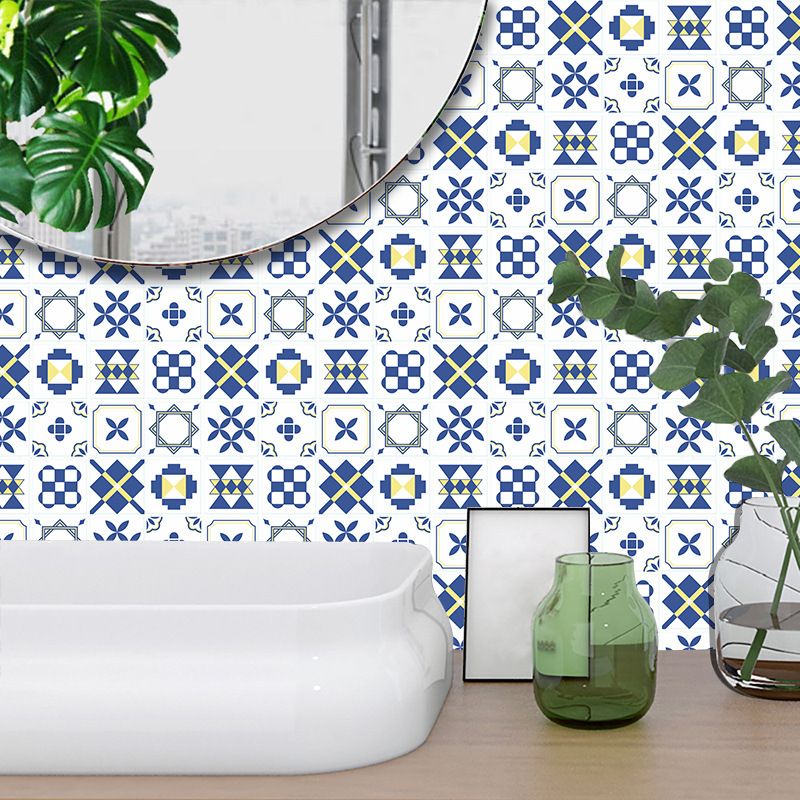 Moda Azul Blanco Geométrico Azulejo Decoración Pegatinas De Pared