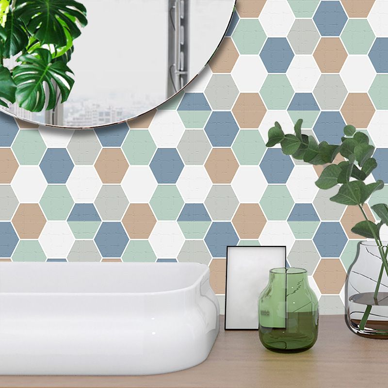 Simple Blue And Green Hexagon Lattice Tile Wall Stickers