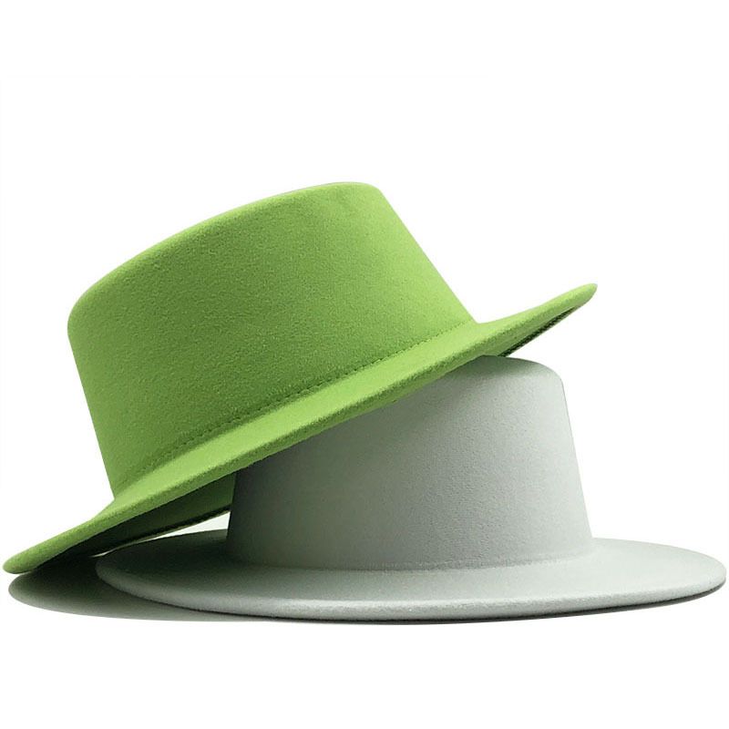 Casual Pure Color Flat Top Woolen Jazz Hat