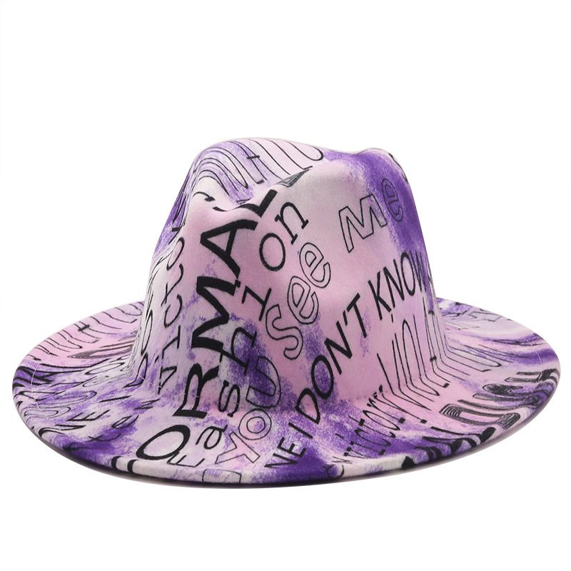 Sombrero De Lana De Ala Grande Con Impresión Digital De Letra Retro