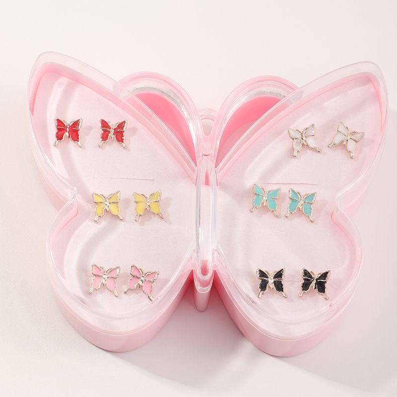 Nouvelles Boucles D&#39;oreilles Pour Enfants Papillon Coréen De Couleur Mélangée Boîtes 12 Combinaisons