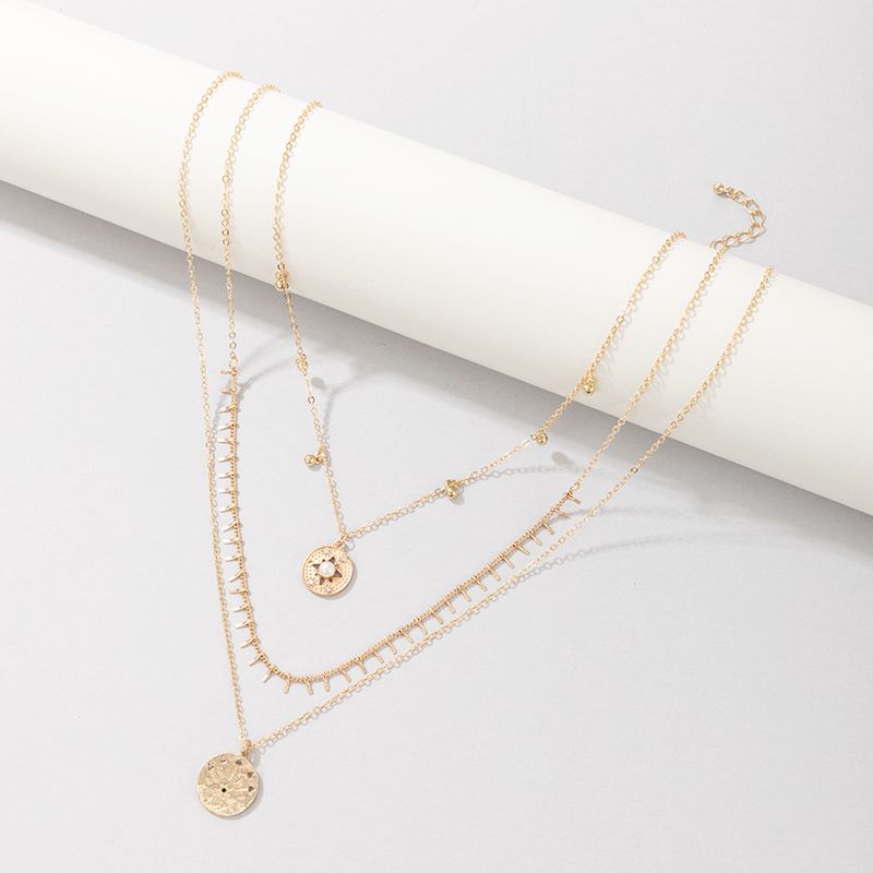 Fashion Golden Inlaid Pearl Disc Multi-layer Necklace Wholesale