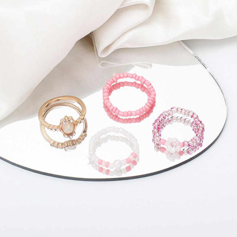 Simple Beads Geometric Alloy Ring Combination Set Wholesale