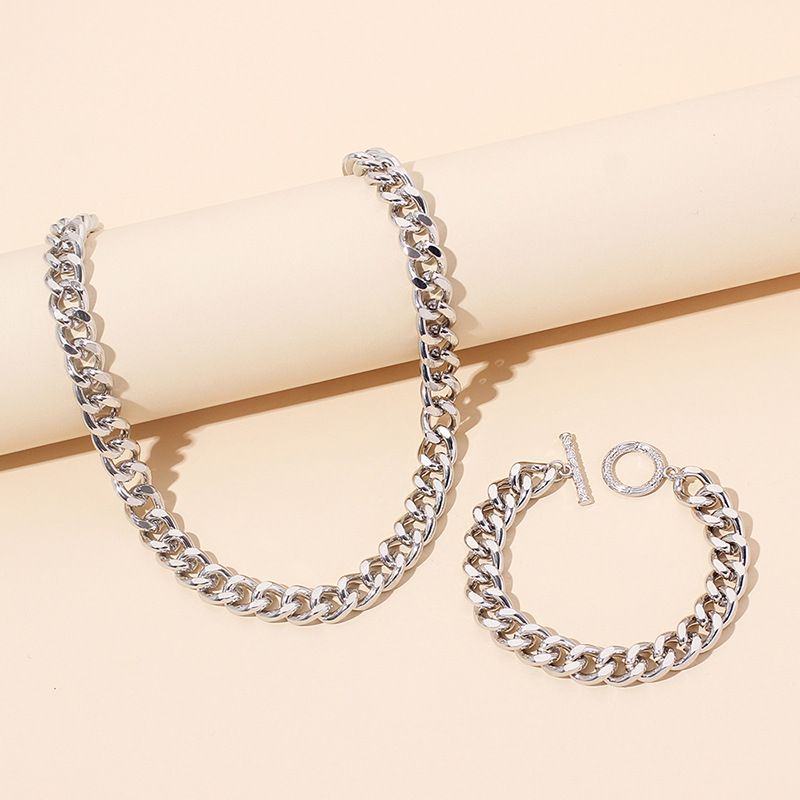 Hip Hop Geometric Thick Chain Necklace Bracelet Combination Set