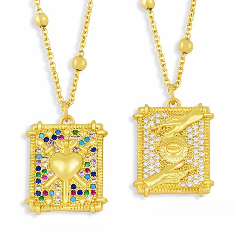 Hip Hop Accessories European And American Color Zircon Tarot Pendant Necklace Clavicle Chain Nkv78