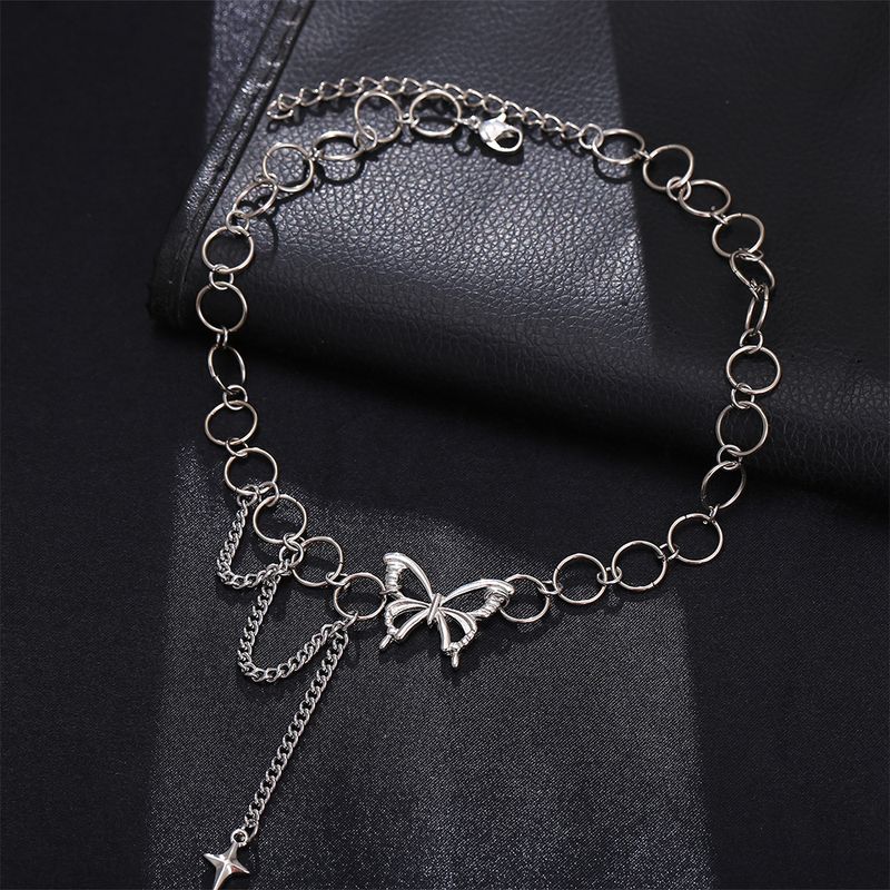 Fashion Star Tassel Butterfly Pendent Round Chain Necklace