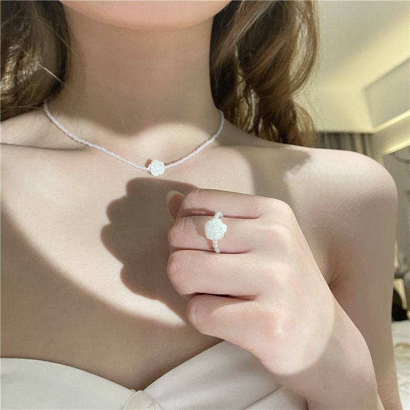 Korean Rose Flower Crystal Necklace Ring Wholesale