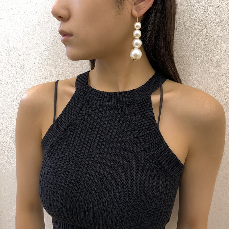 Fashion Pearl Geometric Metal Ccb Bead Pendant Earrings