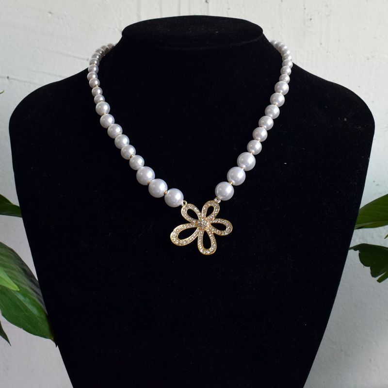 Collier De Perles D&#39;arc De Fleur De Diamant De Mode En Gros