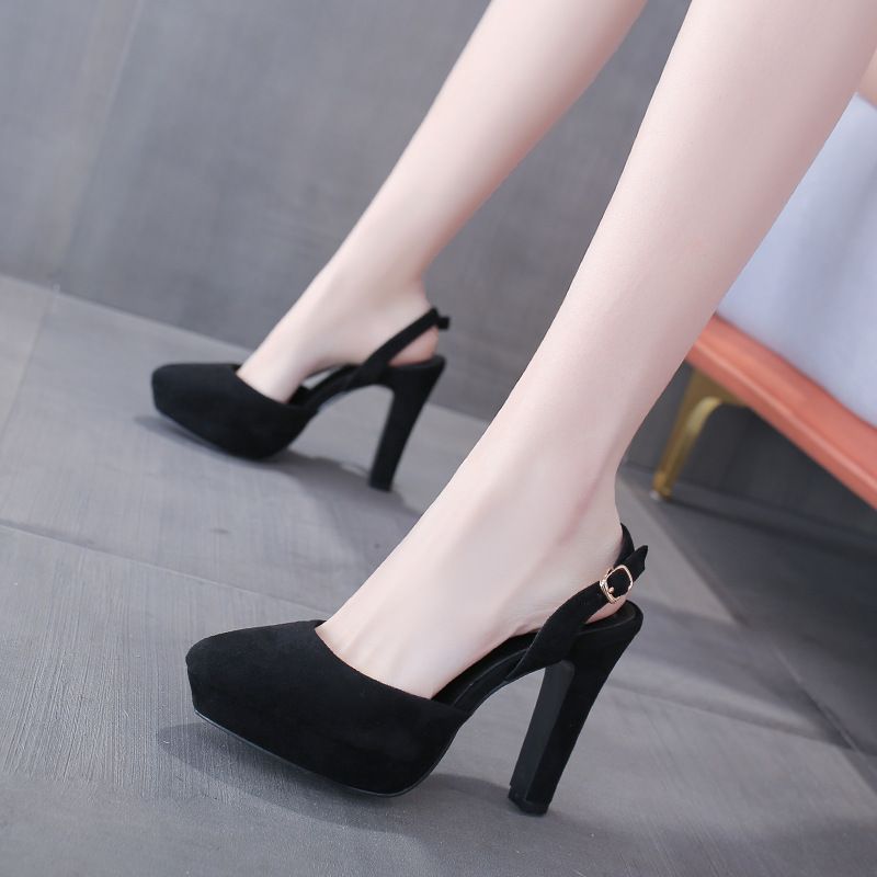 Fashion Pointed Toe High-heeled Thick-heeled Suede Sandals