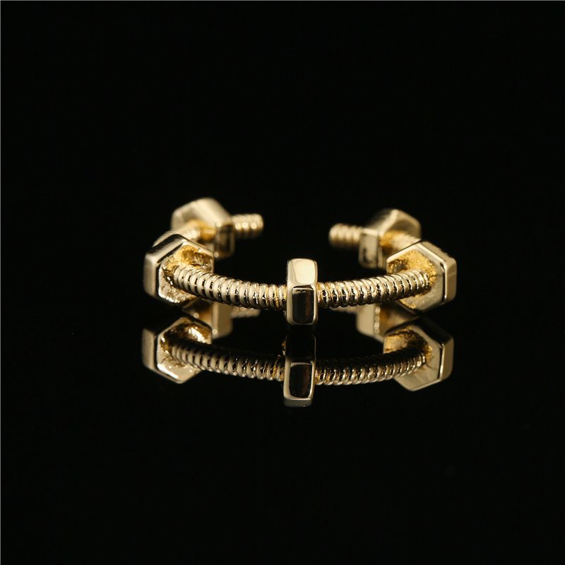 Cross-border Supply Copper Plated Real Gold Plain Body Geometric Open Ring Female Opening Adjustable Ring Ornament