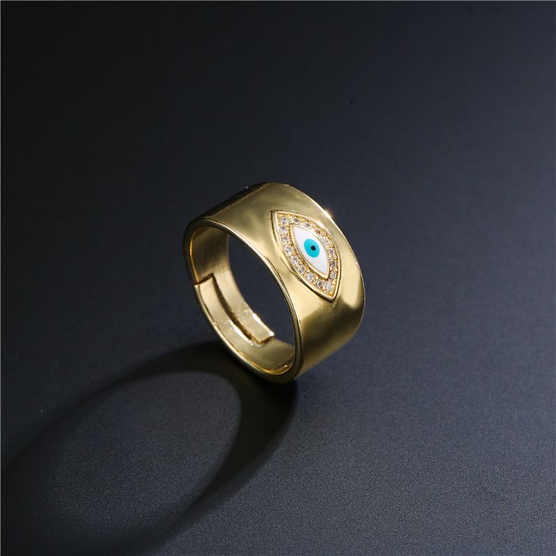 Neu Einfache Kupfer Farbe Mikro-intarsien Zirkon Teufels Auge Offener Ring