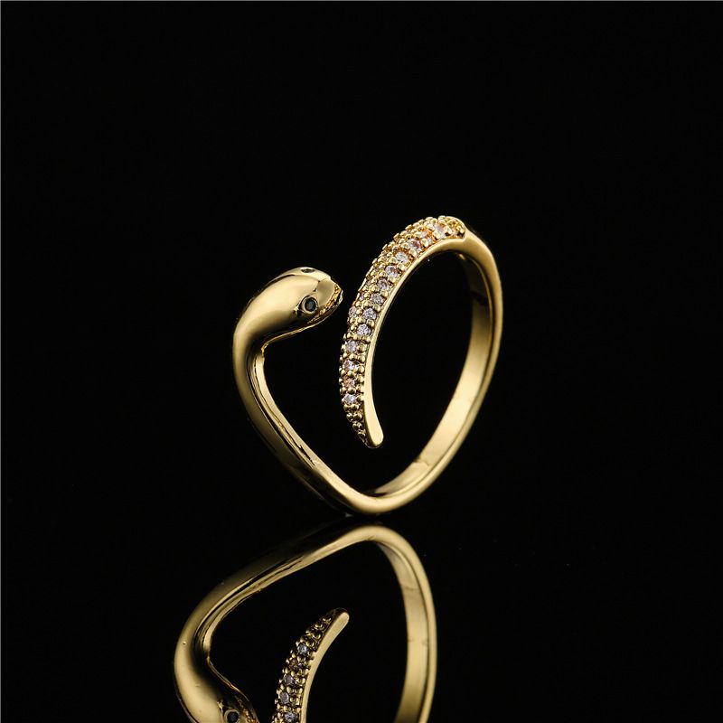 Simple Snake Shape Opening Adjustable Copper Micro-inlaid Zircon Ring