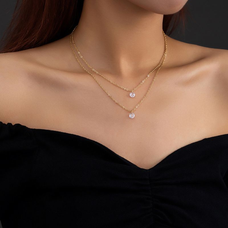 Simple Double Layer Shiny Zircon Pendant Necklace