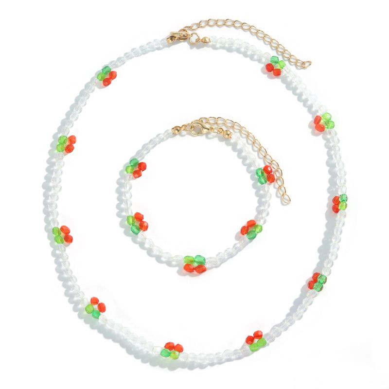 Simple Beads Acrylic Cherry Chain Multi-layer Necklace Bracelet Set