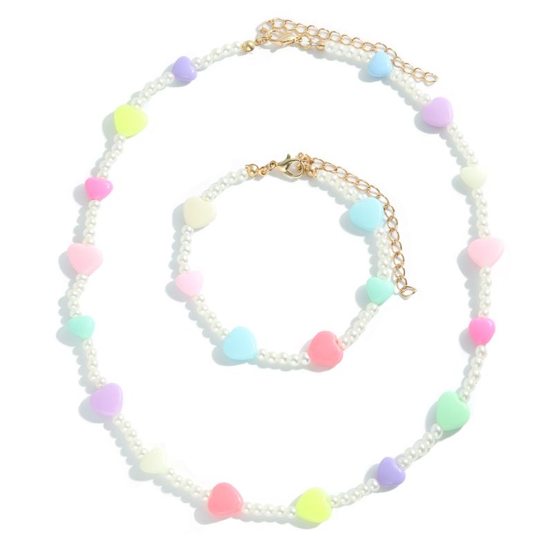 Summer Fashion Love Acrylic Pearl Necklace Handmade Ornament Accessories Bracelet Set Female Festival Gift Accessories