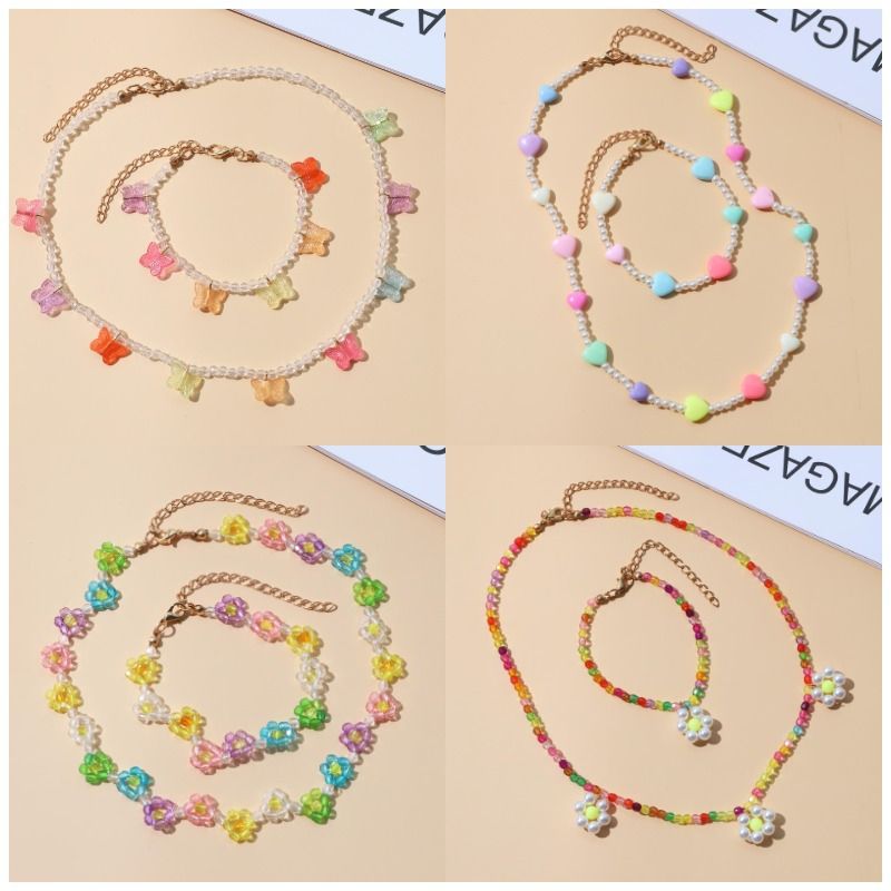 New Handmade Beads Woven Flower Pendant Necklace Bracelet Set