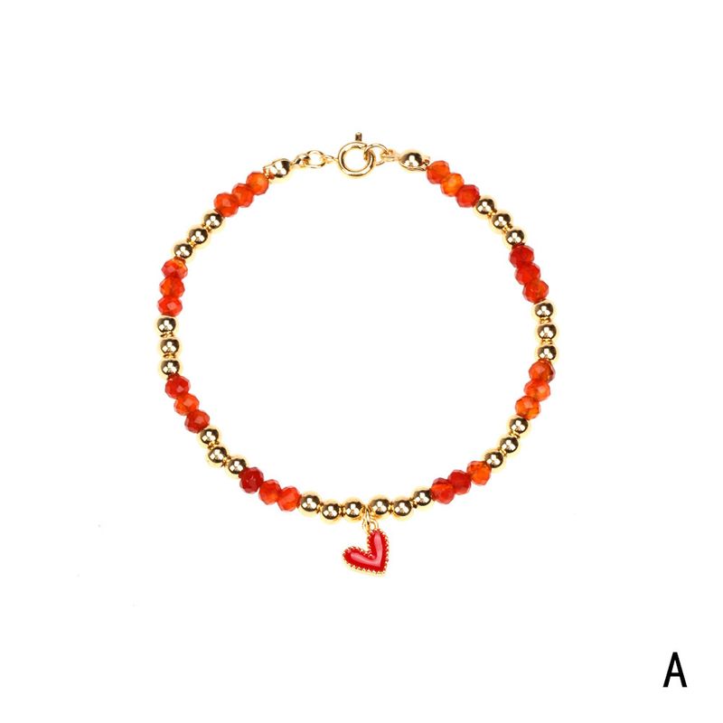 Pulsera De Cuentas De Metal Chapado En Cobre Con Corazón De Esmalte De Gota De Aceite Retro