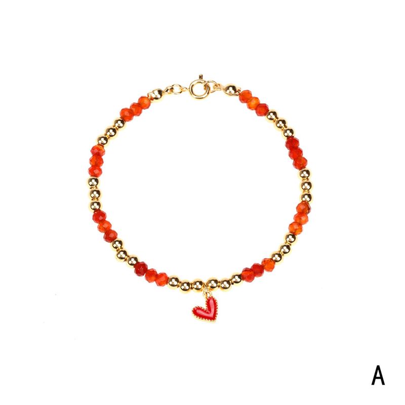 Retro Oil Drop Enamel Heart Copper-plated Metal Beads Bracelet