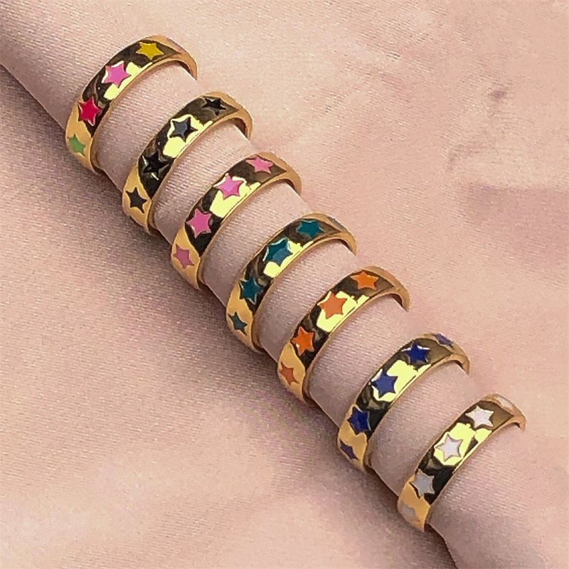 Fashion Color Dripping Oil Star Copper Ring Wholesale