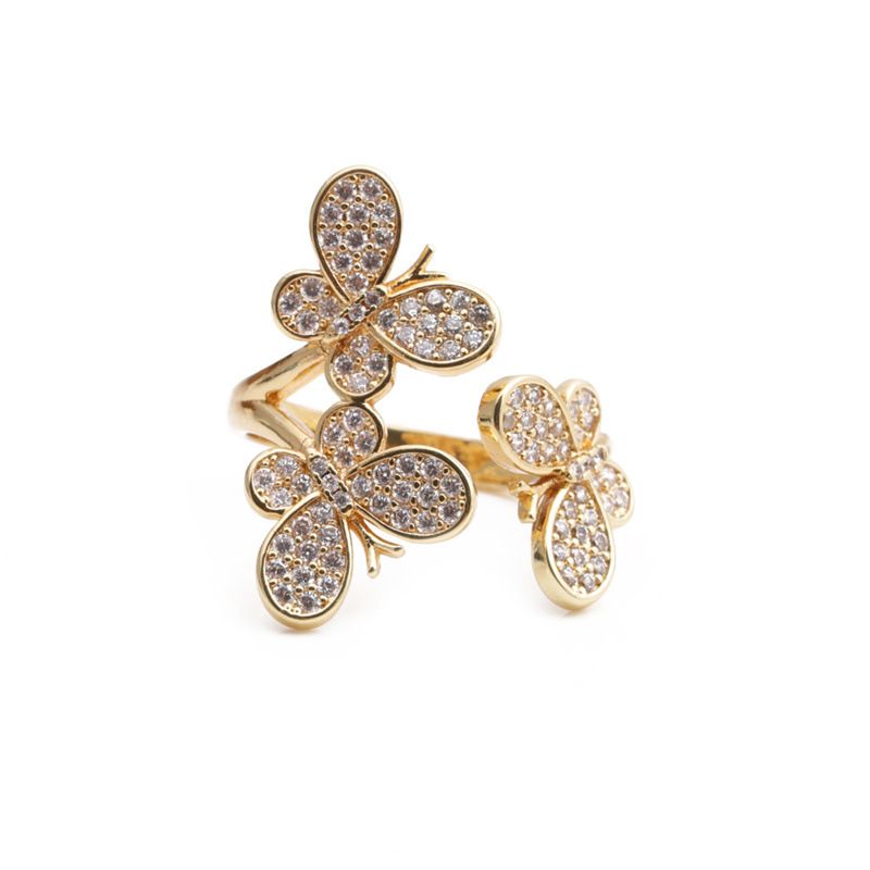 Simple Geometric Zircon Butterfly Open Ring Wholesale