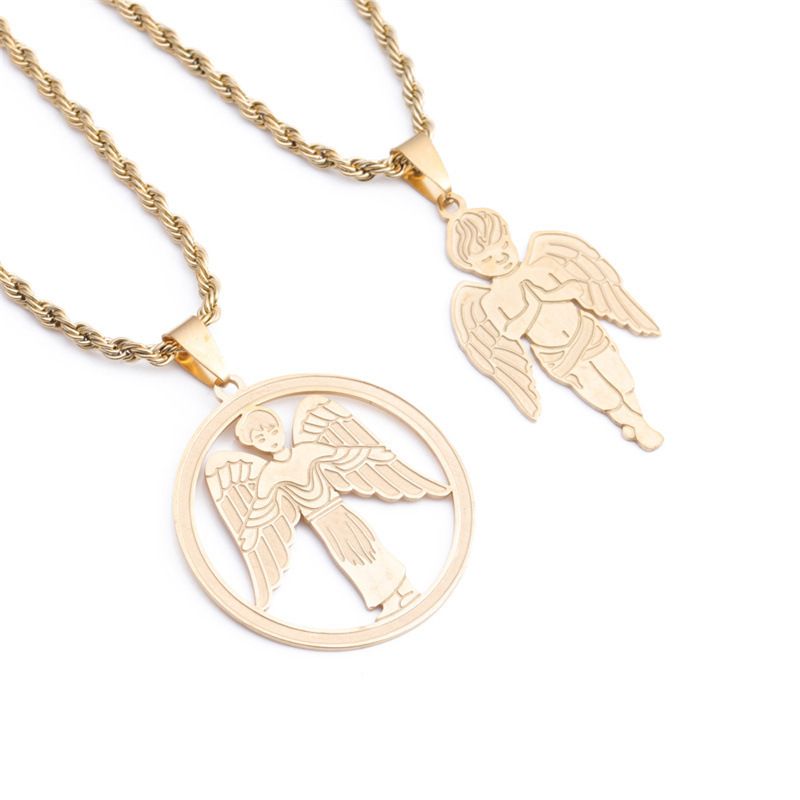 Fashion Stainless Steel Angel Wings Pendant Necklace