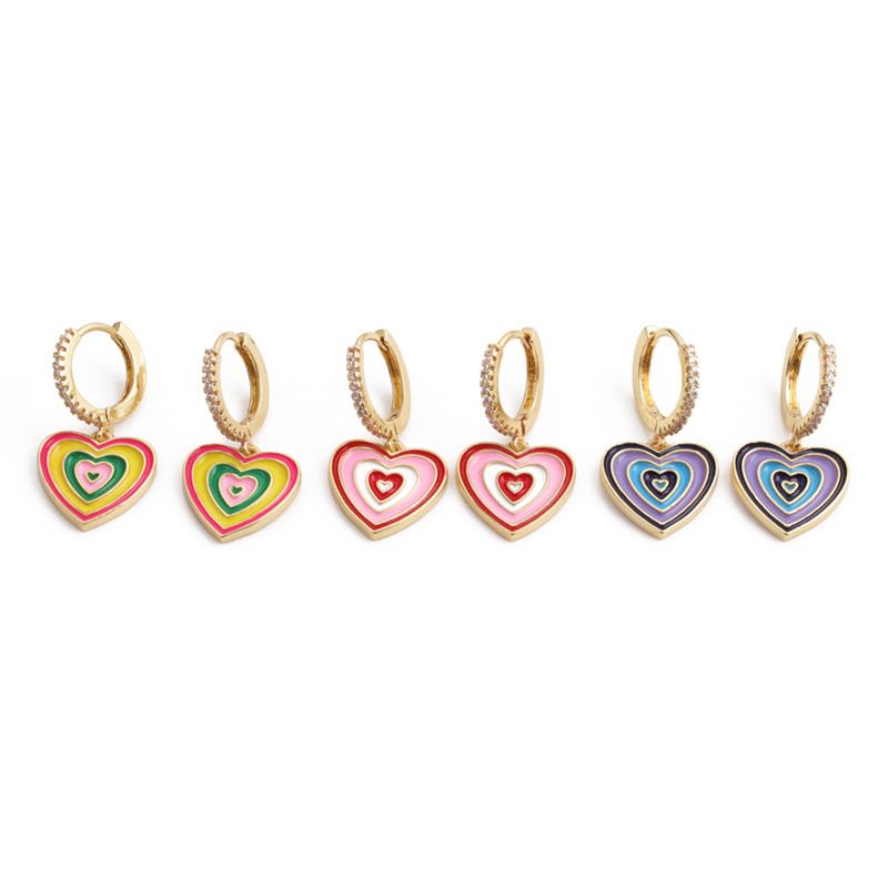Korean Style Color Alloy Dripping Oil Heart Shape Earrings