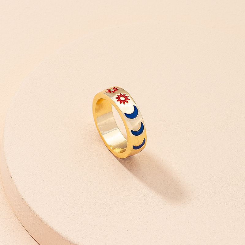 Europäische Und Amerikanische Accessoires Großhandel 2021 Neue Farbe Tropfen Öl Sonnen Ring Weibliche Retro Herbst Design Mond Ring