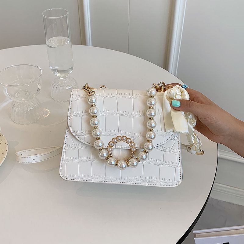 Fashion Solid Color Stone Grain Texture Pearl One-shoulder Messenger Tote Bag