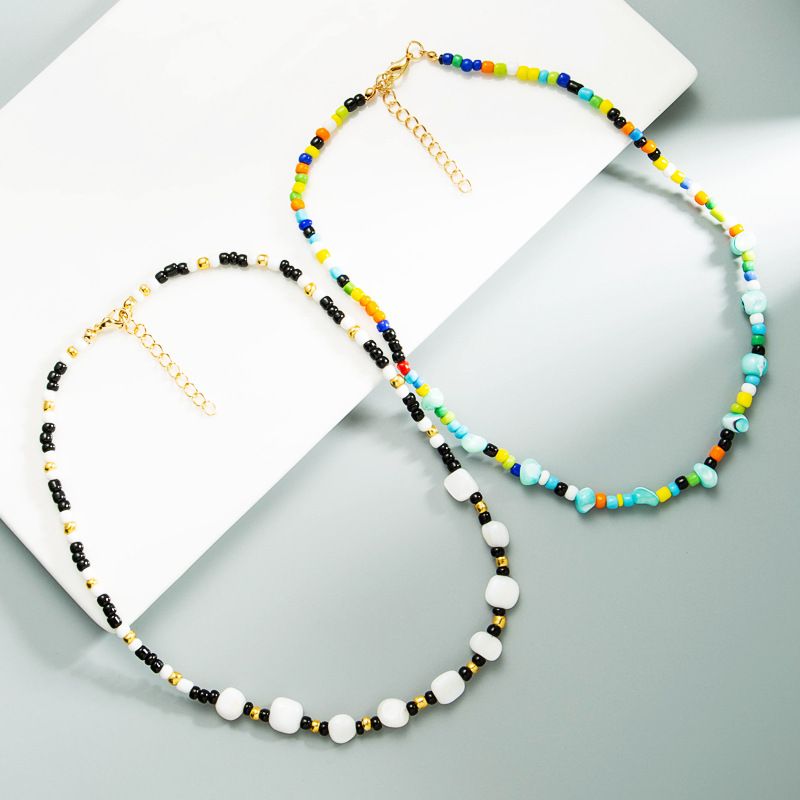 Fashion Irregular Color Beads Turquoise Pendant Necklace