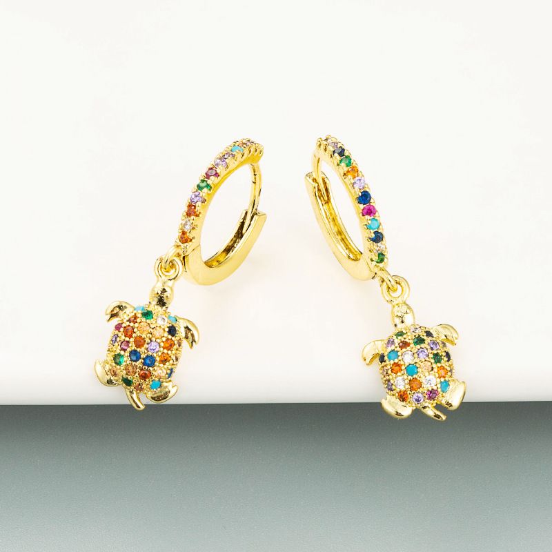 Boucles D&#39;oreilles En Zircon De Couleur Micro-incrusté De Cuivre En Forme De Tortue Animale