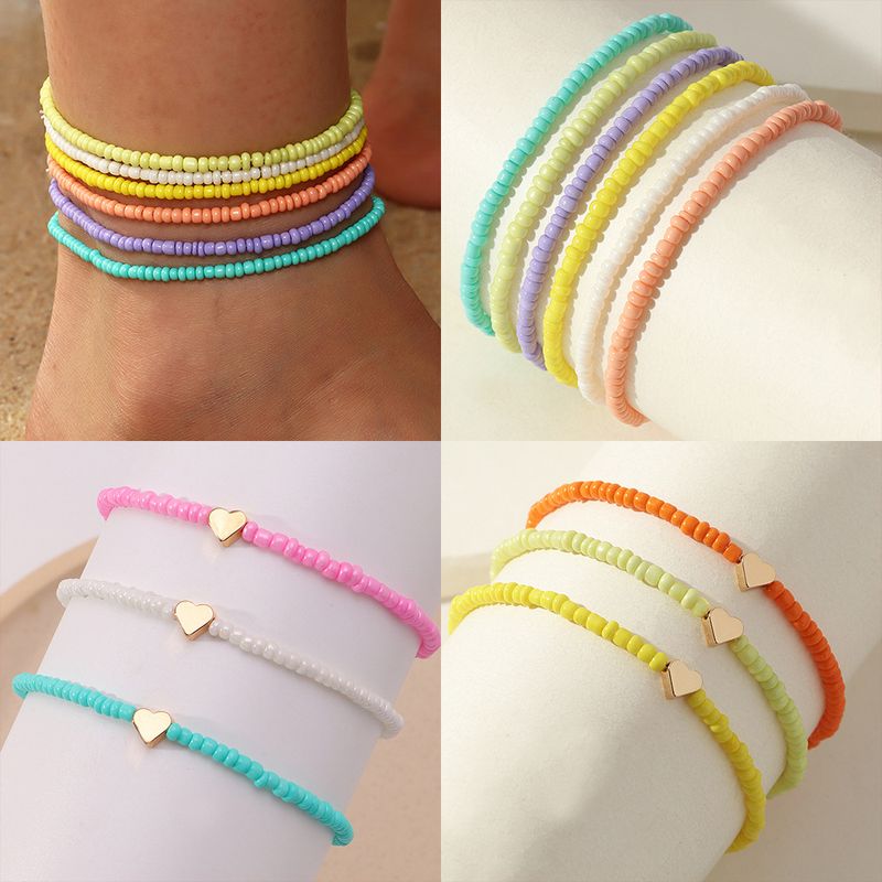 Bohemian Colorful Beads Heart Anklet Set Wholesale