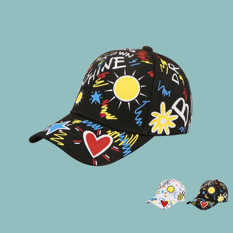 Casquette De Baseball À Larges Bords De Style Coréen Avec Motif Coeur Soleil