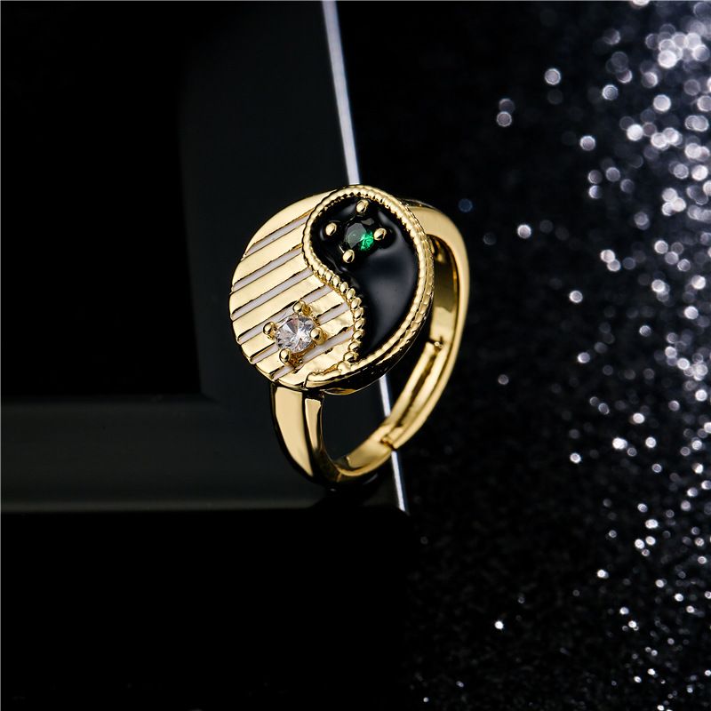 Fashion Oil Drop Copper Inlaid Zircon Tai Chi Gossip Ring